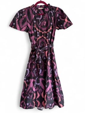 Maude Vivante Yara Arabian Ikat Patterned Short Sleeve Cotton Dress Size S